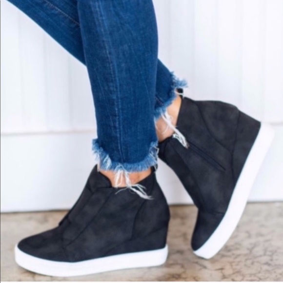 Shoes - Black Wedge Sneakers Vegan Leather